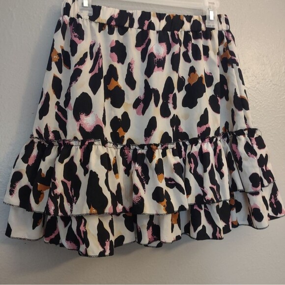 Leopard Print Tiered Ruffle Mini Skirt Size Large - Picture 9 of 11